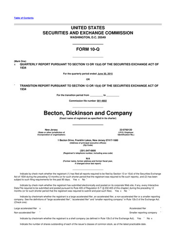 Thumbnail Becton Dickinson 10-Q Quarterly Report FY2015 