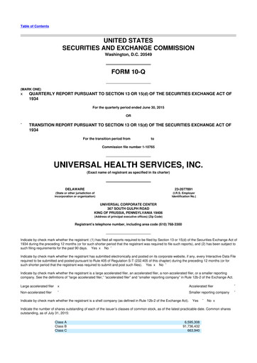 Thumbnail Universal Health Services
 10-Q Quarterly Report FY2015 