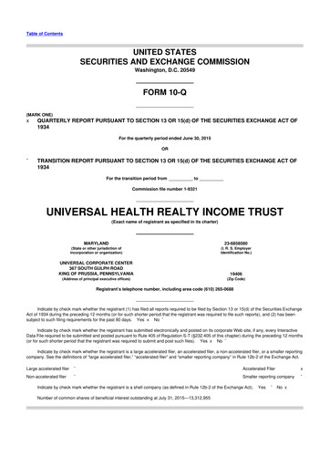 Thumbnail Universal Health Realty Income Trust 10-Q Quarterly Report FY2015 