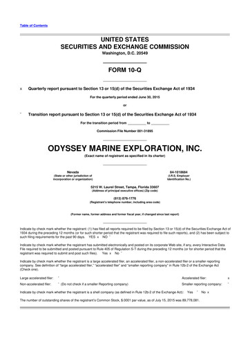 Thumbnail Odyssey Marine Exploration 10-Q Quarterly Report FY2015 