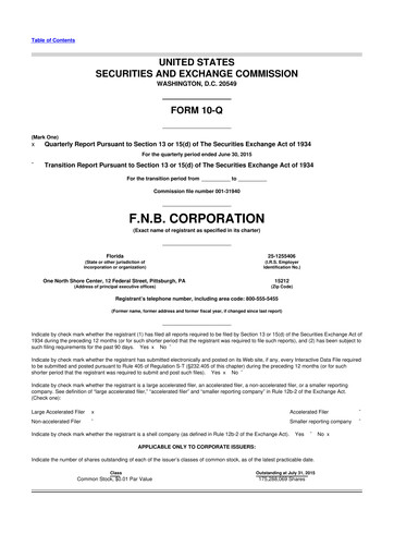 Thumbnail F.N.B. Corporation
 10-Q Quarterly Report FY2015 