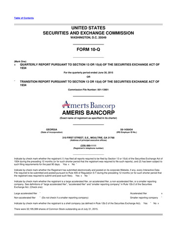 Miniature Ameris Bancorp
 10-Q Rapport trimestriel 2015 