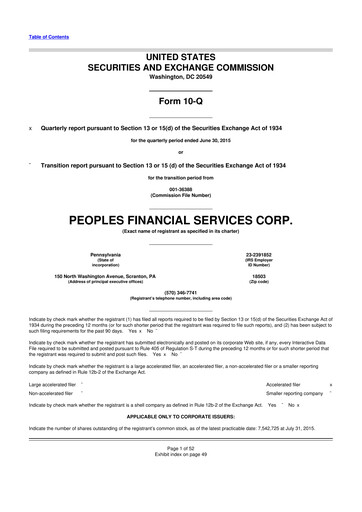 Thumbnail Peoples Financial Services 10-Q Quarterly Report FY2015 