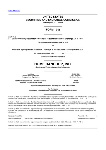Thumbnail Home Bancorp
 10-Q Quarterly Report FY2015 