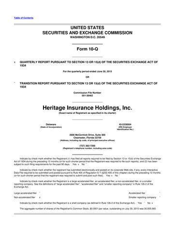 Thumbnail Heritage Insurance 10-Q Quarterly Report FY2015 