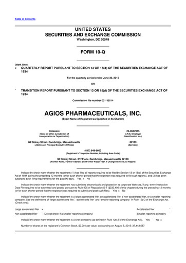 Miniature Agios Pharmaceuticals
 10-Q Rapport trimestriel 2015 
