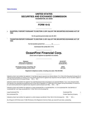 Thumbnail OceanFirst Financial 10-Q Quarterly Report FY2015 