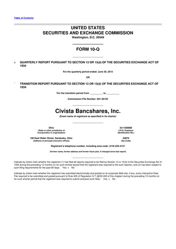 Thumbnail Civista Bancshares
 10-Q Quarterly Report FY2015 