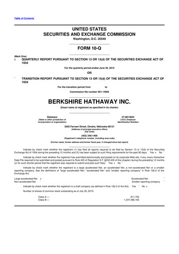 Thumbnail Berkshire Hathaway  10-Q Quarterly Report FY2015 