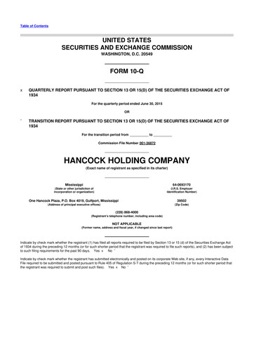 Thumbnail Hancock Whitney 10-Q Quarterly Report FY2015 
