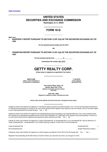 Thumbnail Getty Realty 10-Q Quarterly Report FY2015 