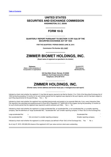Thumbnail Zimmer Biomet 10-Q Quarterly Report FY2015 