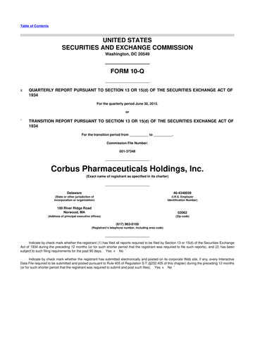 Vorschaubild Corbus Pharmaceuticals
 10-Q Quartalsbericht 2015 