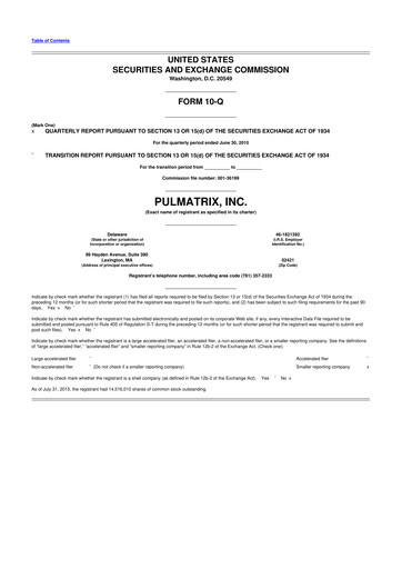 Vorschaubild Pulmatrix 10-Q Quartalsbericht 2015 