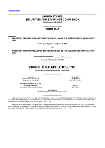 Vorschaubild Viking Therapeutics
 10-Q Quartalsbericht 2015 