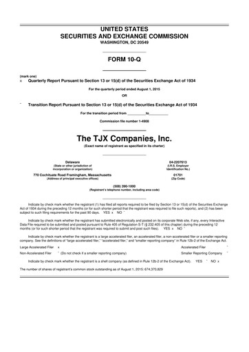 Thumbnail TJX Companies 10-Q Quarterly Report FY2016 