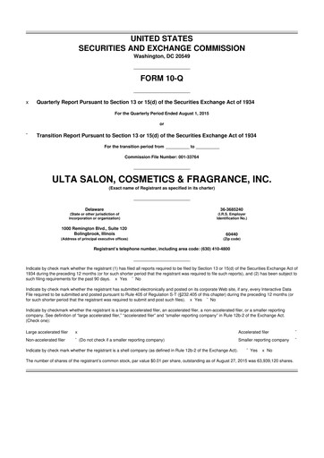 Thumbnail ULTA Beauty
 10-Q Quarterly Report FY2015 