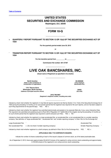 Thumbnail Live Oak Bank
 10-Q Quarterly Report FY2015 