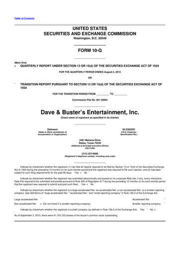 Miniature Dave & Buster's
 10-Q Rapport trimestriel 2015 