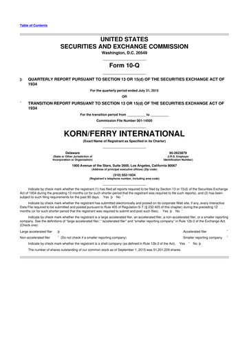 Miniature Korn Ferry
 10-Q Rapport trimestriel  