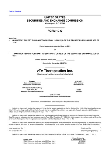 Thumbnail vTv Therapeutics
 10-Q Quarterly Report FY2015 
