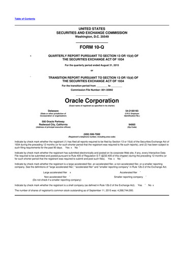 Thumbnail Oracle 10-Q Quarterly Report FY2016 