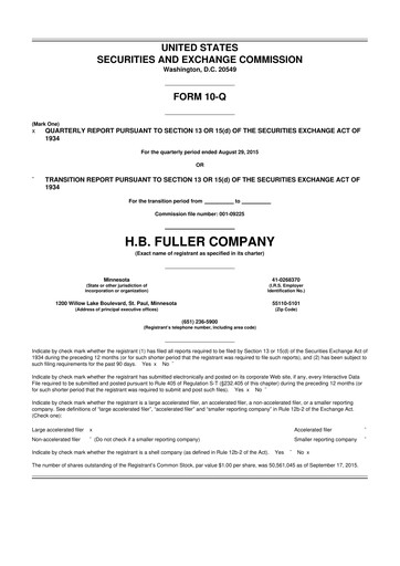 Thumbnail H.B. Fuller
 10-Q Quarterly Report FY 
