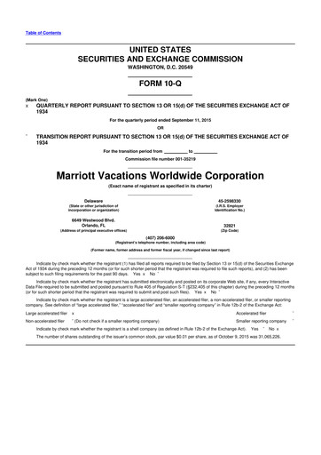 Thumbnail Marriott Vacations Worldwide 10-Q Quarterly Report FY2015 