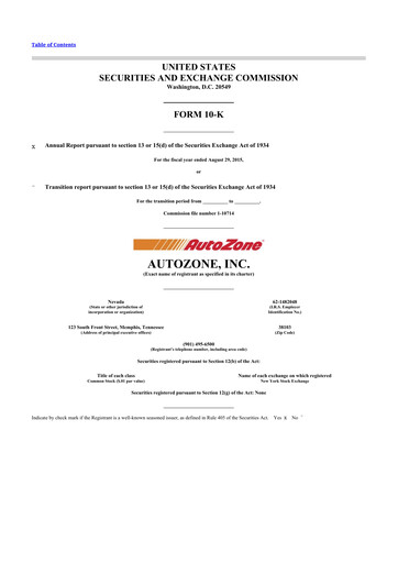 Thumbnail AutoZone 10-K Annual Report 2015