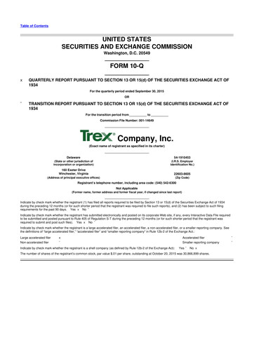 Miniature Trex 10-Q Rapport trimestriel 2015 