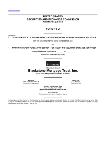 Miniature Blackstone Mortgage Trust
 10-Q Rapport trimestriel 2015 