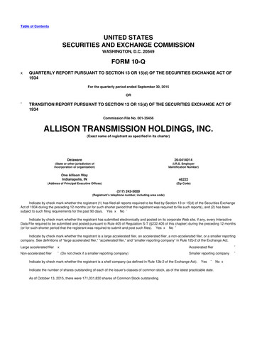 Thumbnail Allison Transmission
 10-Q Quarterly Report FY2015 