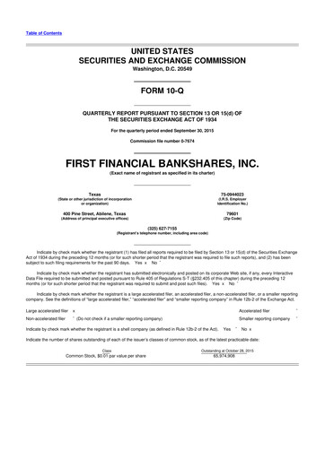 Thumbnail First Financial Bankshares 10-Q Quarterly Report FY2015 