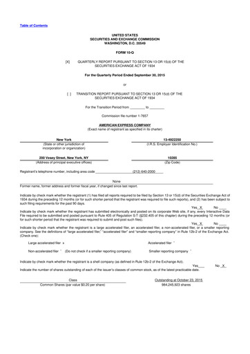 Thumbnail American Express 10-Q Quarterly Report FY2015 