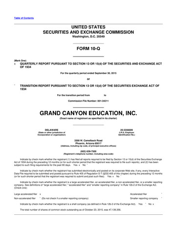 Thumbnail Grand Canyon Education 10-Q Quarterly Report FY2015 
