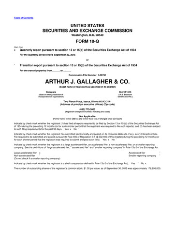 Vorschaubild Arthur J. Gallagher & Co.
 10-Q Quartalsbericht 2015 