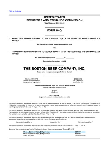 Vorschaubild Boston Beer Company 10-Q Quartalsbericht 2015 
