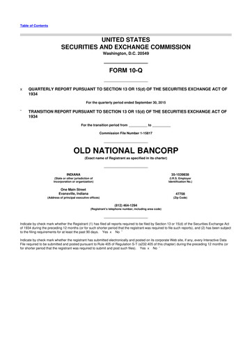 Miniature Old National Bank
 10-Q Rapport trimestriel 2015 