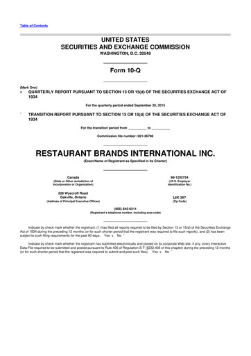 Vorschaubild Restaurant Brands International 10-Q Quartalsbericht 2015 