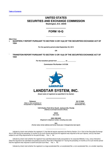 Miniature Landstar System
 10-Q Rapport trimestriel 2015 