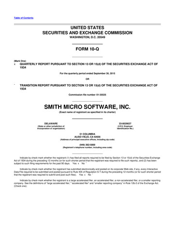 Miniature Smith Micro Software
 10-Q Rapport trimestriel 2015 