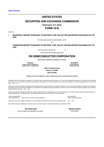 Thumbnail ON Semiconductor 10-Q Quarterly Report FY2015 