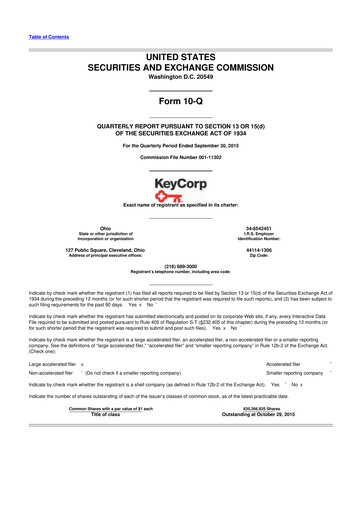 Thumbnail KeyCorp (KeyBank) 10-Q Quarterly Report FY2015 