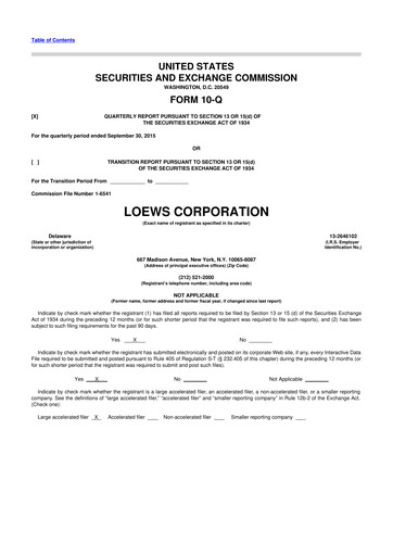 Thumbnail Loews Corporation
 10-Q Quarterly Report FY2015 