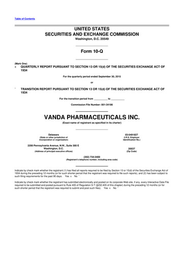 Thumbnail Vanda Pharmaceuticals 10-Q Quarterly Report FY2015 