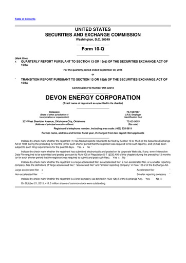 Thumbnail Devon Energy
 10-Q Quarterly Report FY2015 