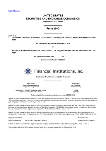 Thumbnail Financial Institutions 10-Q Quarterly Report FY 