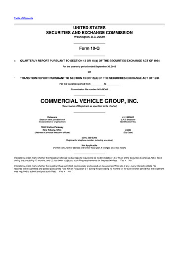 Miniature Commercial Vehicle Group (CVG) 10-Q Rapport trimestriel 2015 