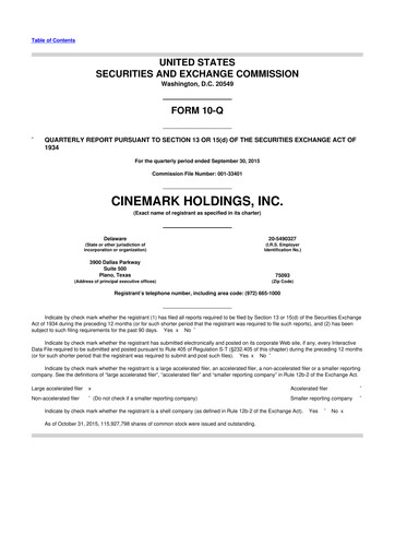 Thumbnail Cinemark Theatres
 10-Q Quarterly Report FY 