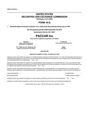 Thumbnail Paccar 10-Q Quarterly Report FY2015 